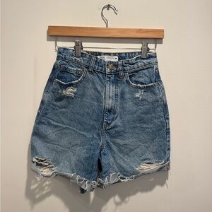 Zara High-Waist Distressed Denim Shorts 2